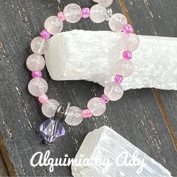 Pink Quartz gem beaded boho ring - Picture 1 of 2